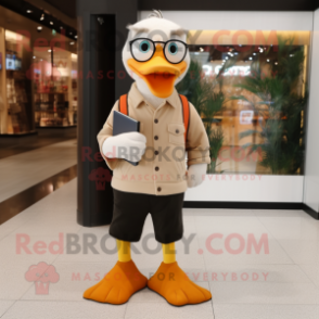 Tan Geese mascot costume character dressed with a Jeggings and Eyeglasses