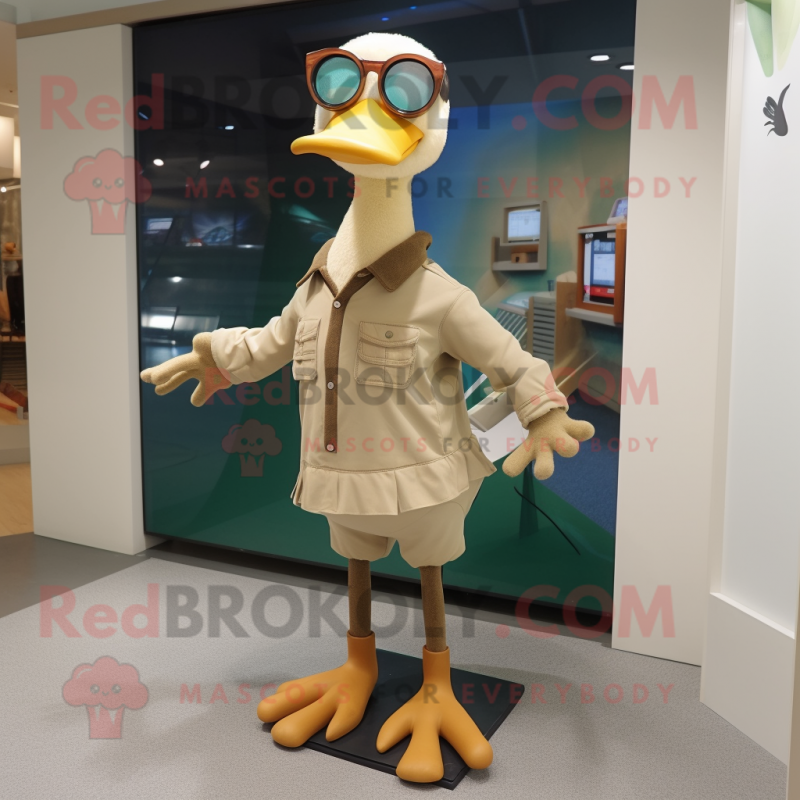 Tan Geese mascot costume character dressed with a Jeggings and Eyeglasses