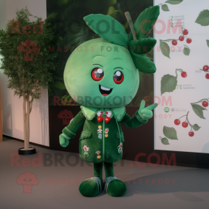 Forest Green Cherry mascot costume character dressed with a Shorts and Brooches