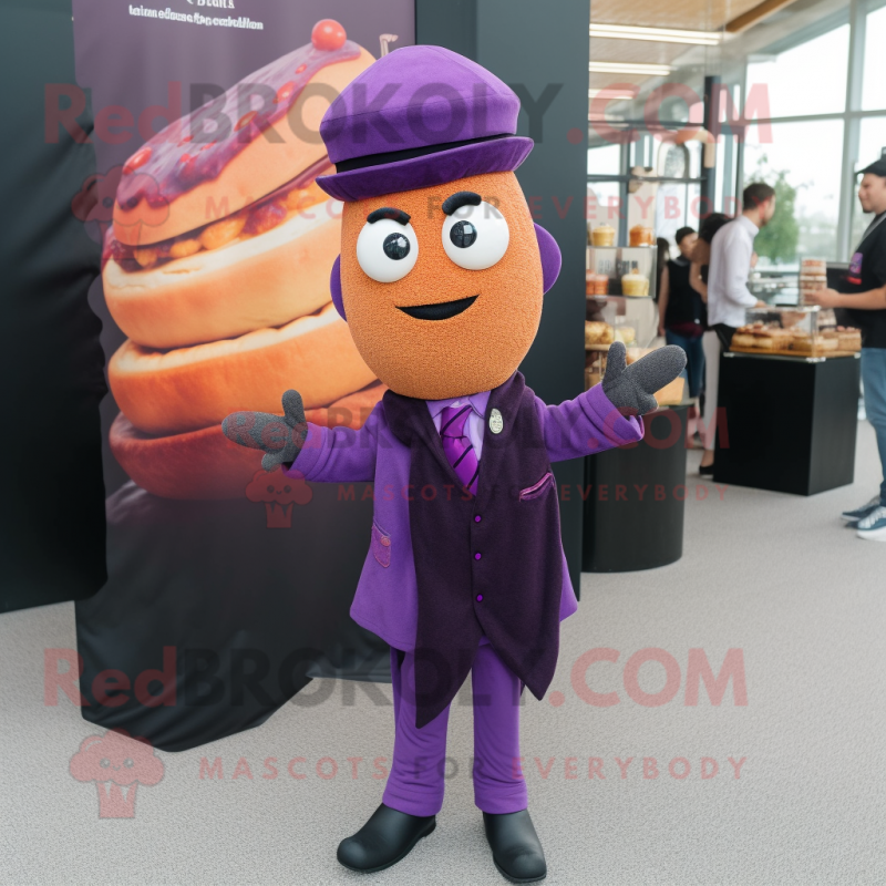 Purple Falafel mascot costume character dressed with a Blazer and Berets