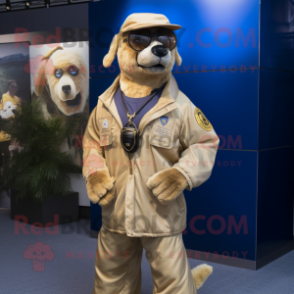 Tan Navy Seal mascot costume character dressed with a Coat and Cufflinks