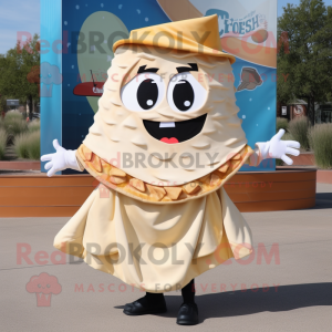Cream Nachos mascot costume character dressed with a Wrap Skirt and Ties