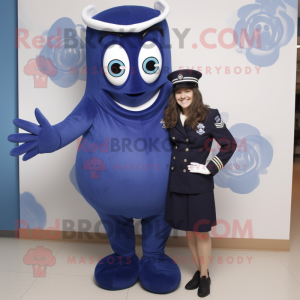 Navy Squid mascot costume character dressed with a Shift Dress and Watches