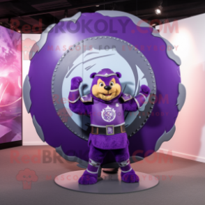 Purple Celtic Shield mascot costume character dressed with a Flare Jeans and Anklets
