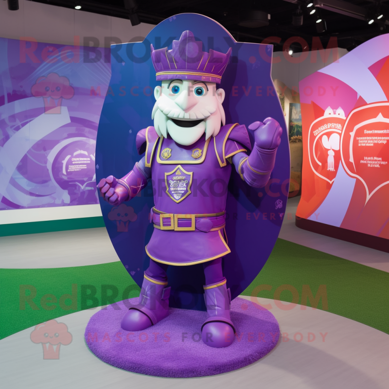 Purple Celtic Shield mascot costume character dressed with a Flare Jeans and Anklets