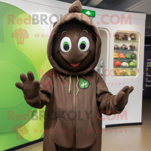 Olive Chocolates mascot costume character dressed with a Hoodie and Hats