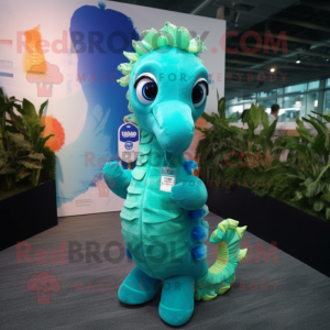 Cyan Sea Horse maskot...