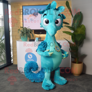 Cyan Sea Horse mascotte...