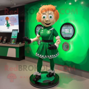 Green Irish Dancing Shoes mascot costume character dressed with a Romper and Digital watches