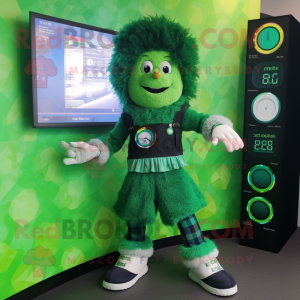 Green Irish Dancing Shoes mascot costume character dressed with a Romper and Digital watches