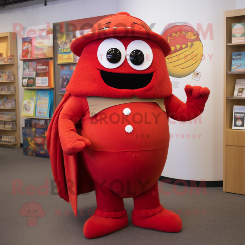 Red Enchiladas mascot costume character dressed with a Jumpsuit and Clutch bags