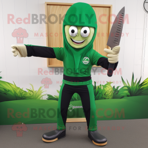 Forest Green Knife Thrower mascot costume character dressed with a Leggings and Beanies