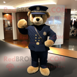 Navy Teddy Bear mascot costume character dressed with a Jeggings and Belts