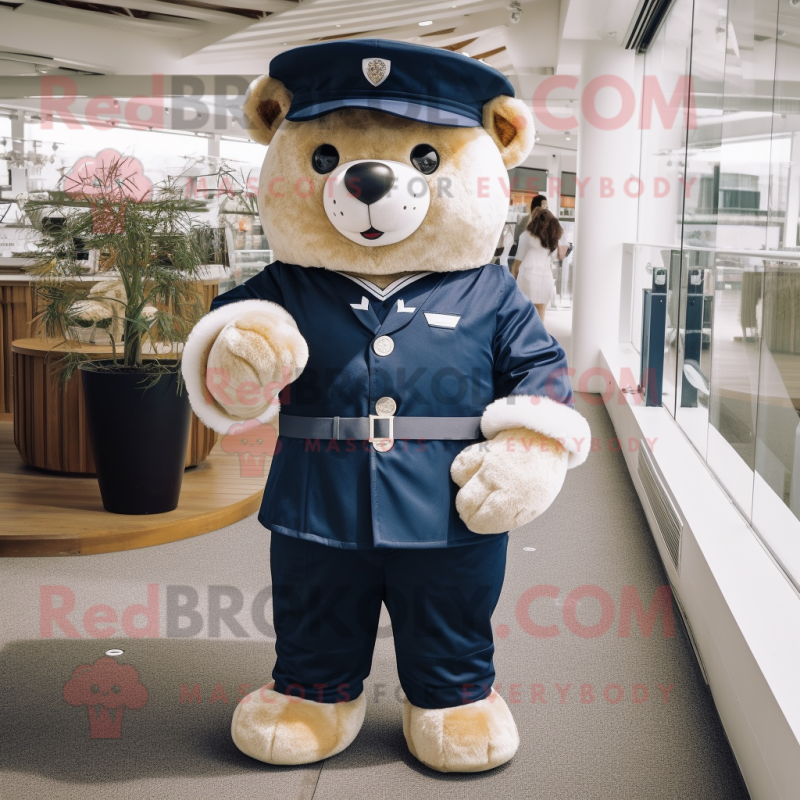Navy Teddy Bear mascot costume character dressed with a Jeggings and Belts