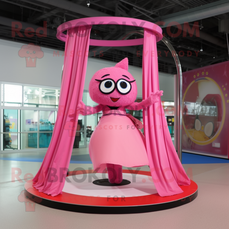 Pink Trapeze Artist mascot costume character dressed with a Circle Skirt and Scarves