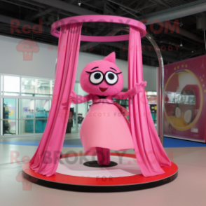 Pink Trapeze Artist mascot costume character dressed with a Circle Skirt and Scarves