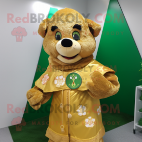 Gold Bunch Of Shamrocks mascot costume character dressed with a Parka and Shawls