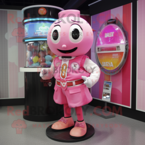 Pink Gumball Machine mascot costume character dressed with a Shorts and Belts