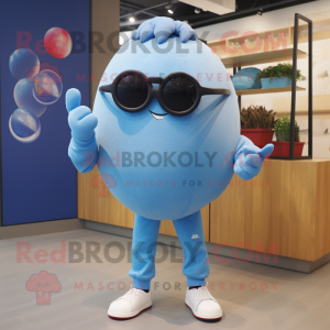 Sky Blue Meatballs mascot costume character dressed with a Sweatshirt and Sunglasses