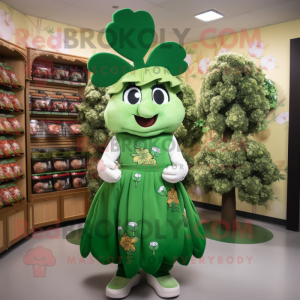 Olive Bunch Of Shamrocks mascot costume character dressed with a Mini Dress and Hat pins