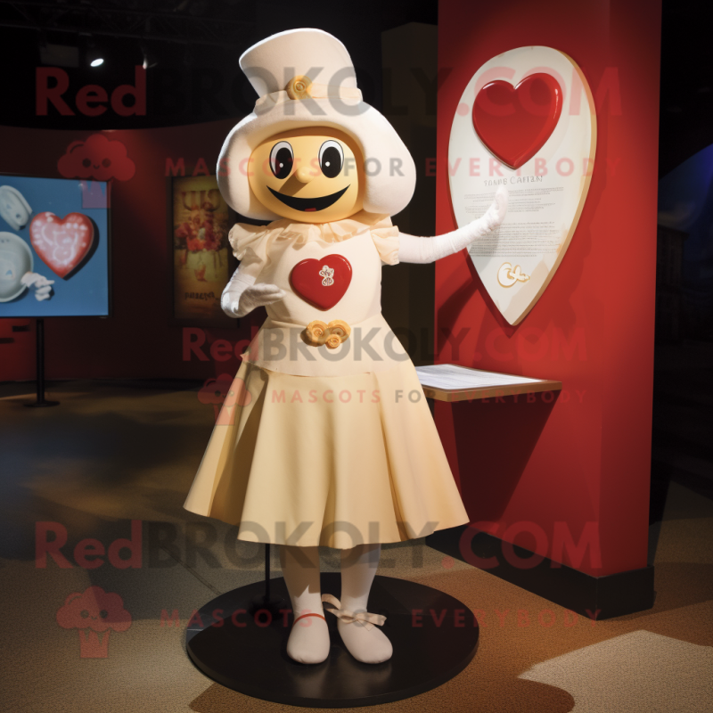 Cream Love Letter mascot costume character dressed with a Circle Skirt and Hat pins