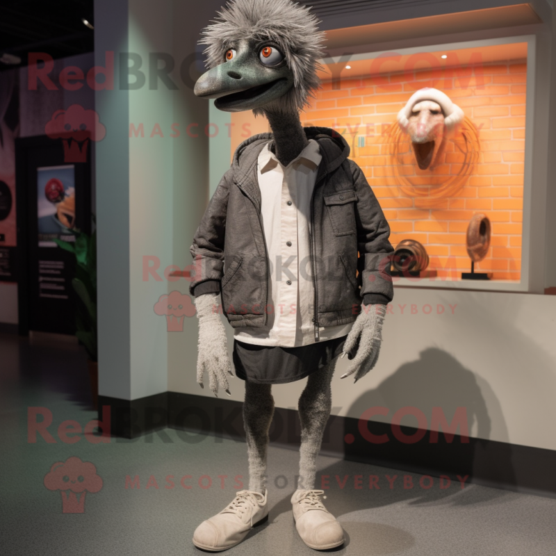 Gray Emu mascot costume character dressed with a Blazer and Shoe laces