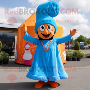Sky Blue Tikka Masala mascot costume character dressed with a Culottes and Hats
