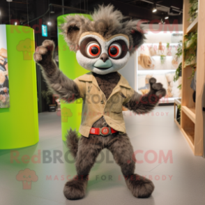 Olive Lemur mascot costume character dressed with a Flare Jeans and Hairpins