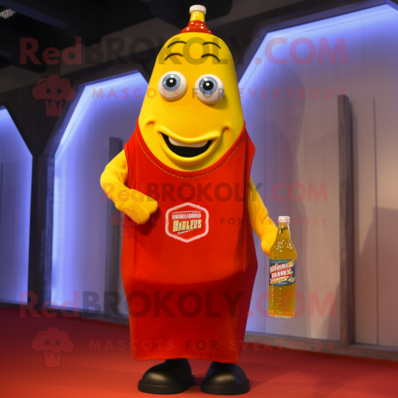 Yellow Bottle Of Ketchup mascot costume character dressed with a Jeans and Keychains