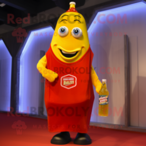 Yellow Bottle Of Ketchup mascot costume character dressed with a Jeans and Keychains