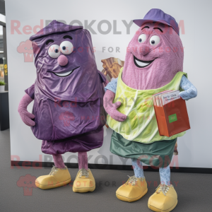 Purple Corned Beef And Cabbage mascot costume character dressed with a Denim Shorts and Wallets