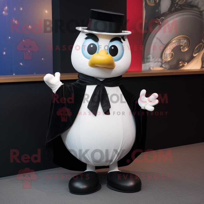 White Shakshuka mascot costume character dressed with a Tuxedo and Scarves