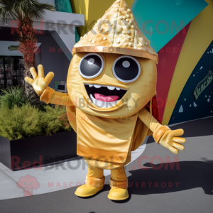 Gold Tacos mascot costume character dressed with a Bikini and Mittens