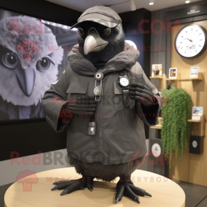 Gray Blackbird mascot costume character dressed with a Parka and Smartwatches