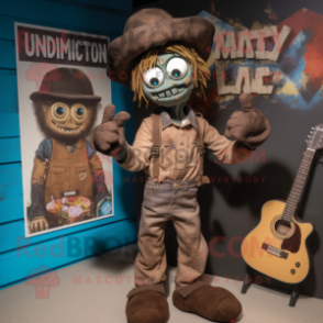 Brown Undead mascot costume character dressed with a Dungarees and Mittens