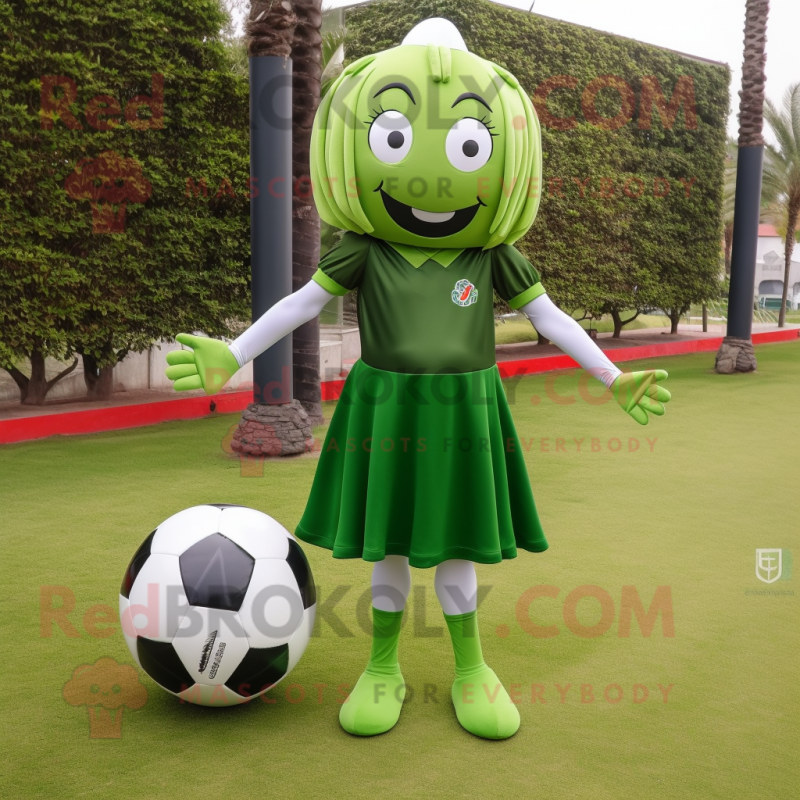 Olive Soccer Ball mascot costume character dressed with a Sheath Dress and Anklets