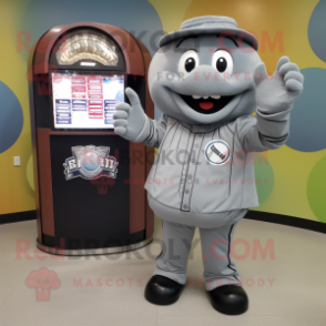Gray Baseball Glove mascot costume character dressed with a Suit Jacket and Coin purses
