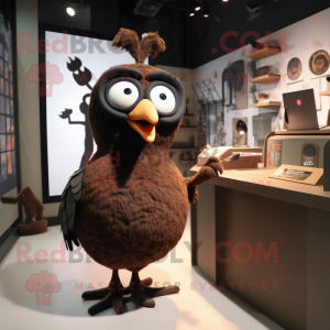 Brown Blackbird mascot costume character dressed with a Pencil Skirt and Watches