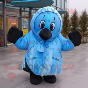 Black Blue Whale mascot costume character dressed with a Parka and Gloves