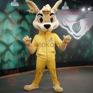 Gold Gazelle mascot costume character dressed with a Joggers and Hats