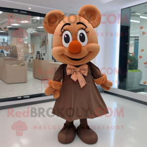 Brown Apricot mascot costume character dressed with a Midi Dress and Bow ties