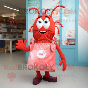 Red Shrimp Scampi mascot costume character dressed with a A-Line Skirt and Tote bags