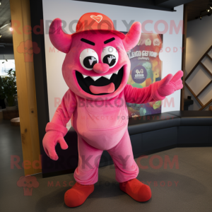 Pink Devil maskot kostume...