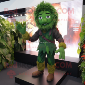 Forest Green Scarecrow mascot costume character dressed with a Leggings and Backpacks