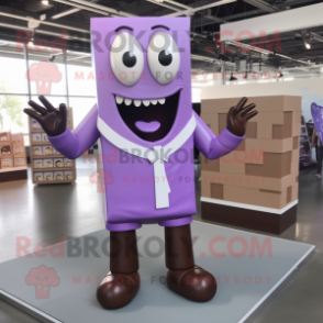 Lavender Chocolate Bar mascot costume character dressed with a Bodysuit and Shoe clips