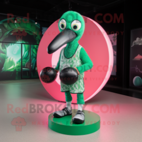 Forest Green Flamingo mascot costume character dressed with a Swimwear and Rings