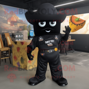 Black Nachos mascot costume character dressed with a Jumpsuit and Belts
