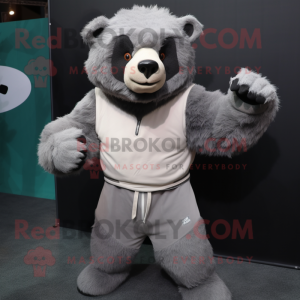 Gray Sloth Bear mascot costume character dressed with a Joggers and Gloves