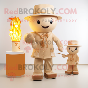 Tan Scented Candle mascot costume character dressed with a Playsuit and Hats