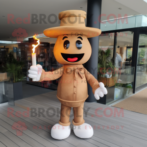 Tan Scented Candle mascot costume character dressed with a Playsuit and Hats